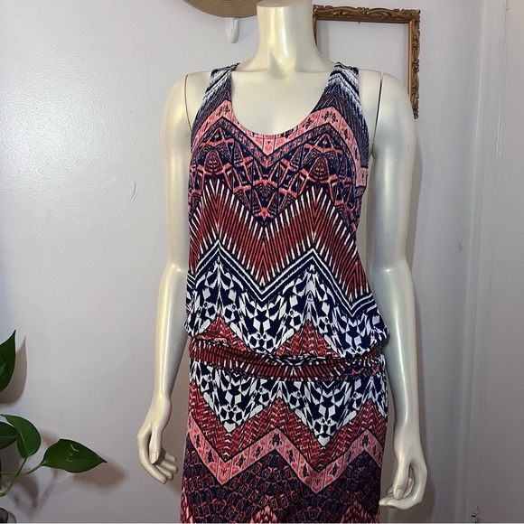 Veronica M Maxi Dress Chevron Print Maxi Full Length Dress Raceback Size Medium - Picture 2 of 10